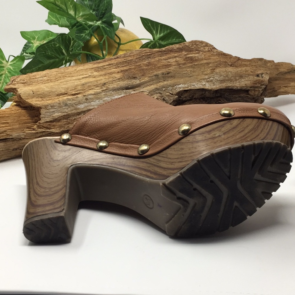 Mules Heels Slides Brown Leather Shoes Sz 6 6.5 - Picture 7 of 14